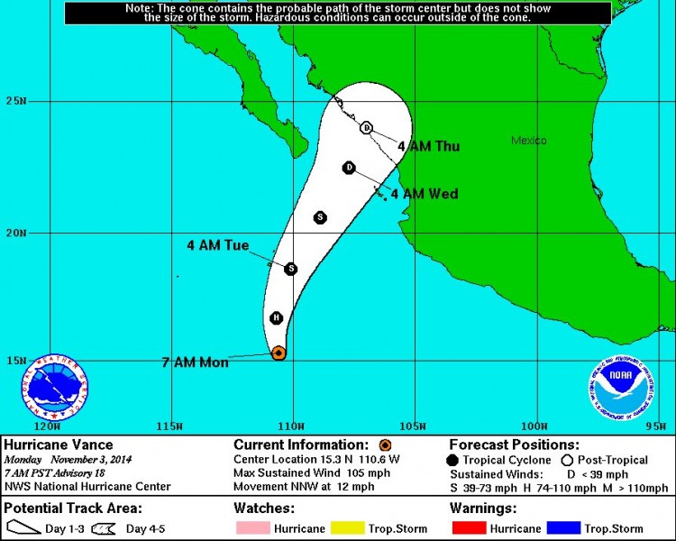 Emiten alerta azul por huracán Vance para el sur de Sonora