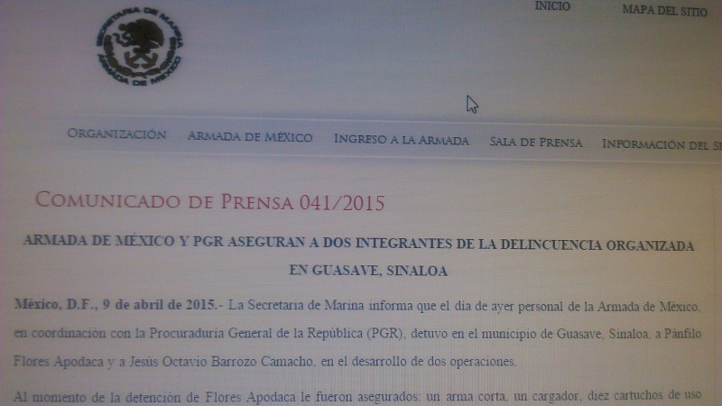 PGR y MARINA oficializan detención de Pánfilo Flores y Jesús Octavio Barrozo