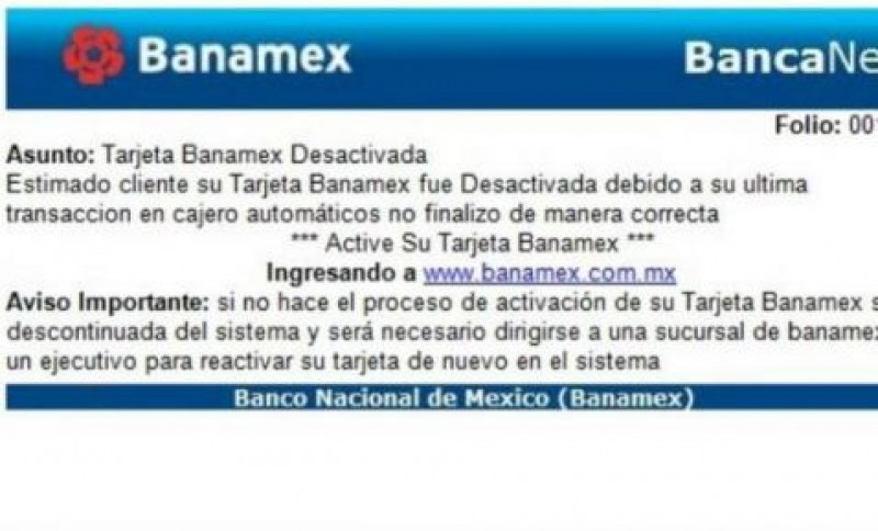 Condusef alerta por correo falso de Banamex