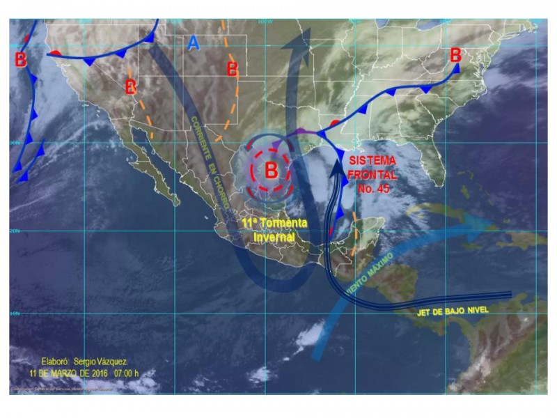 Frente frío 45 mantendrán lluvias fuertes a muy fuerte en sureste de México