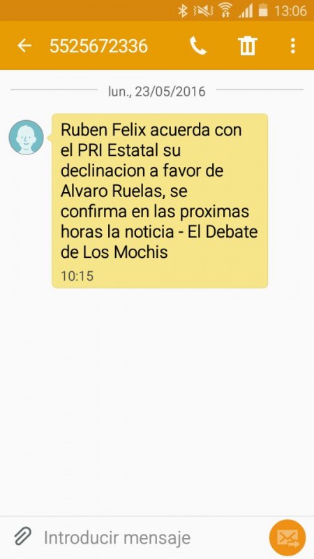 Desmiente Rubén Félix mensajes sobre presunta declinación a favor del PRI