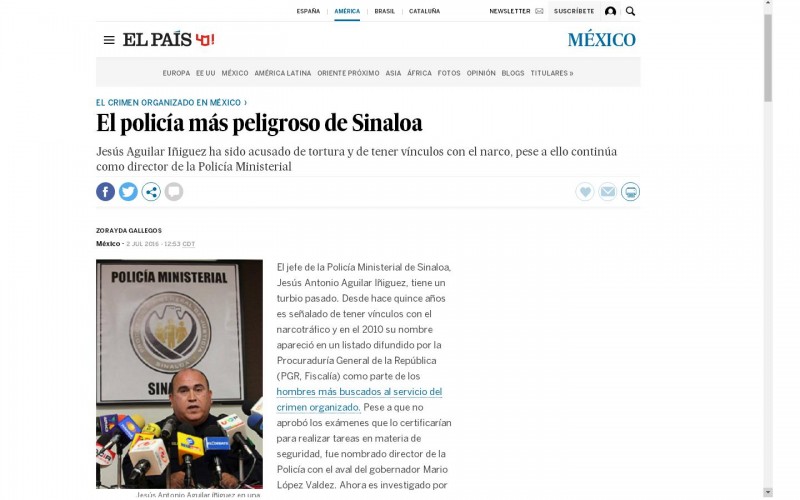 Aguilar Iñiguez el policía más peligroso de Sinaloa: El País