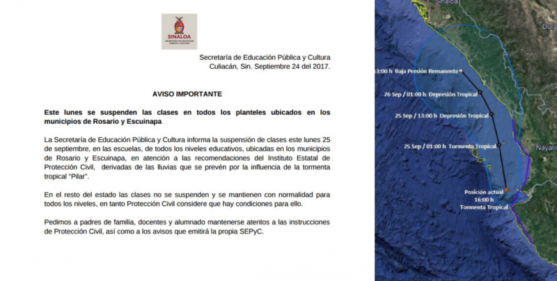 Suspenden clases en Escuinapa y El Rosario por 'Pilar'