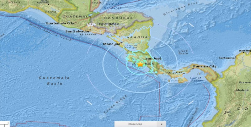 Sismo de magnitud 5,2 sacude el Pacífico sur de Costa Rica