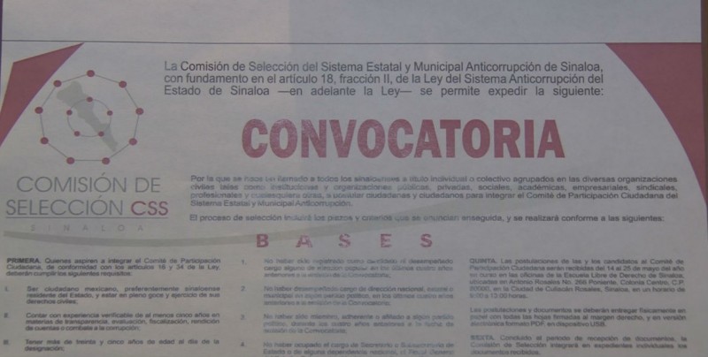 Abren convocatoria para aspirantes al Sistema Anticorrupción