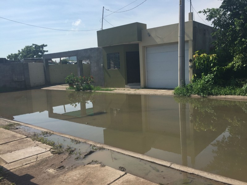 Se eleva el agua en calle privada de Cañón de Guadalupe en Fraccionamiento Villa Bonita