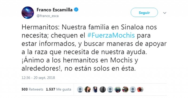 Famosos piden ayuda en twitter para Sinaloa