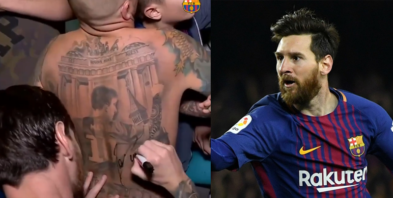 Messi firma enorme tatuaje de aficionado