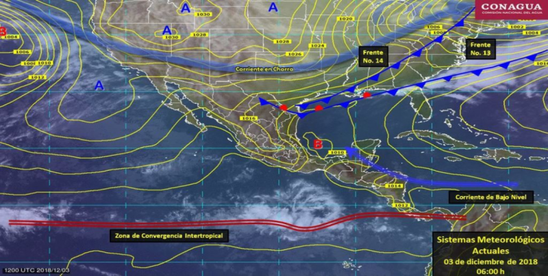 Frente frío 14 provocará lluvia y bajas temperaturas