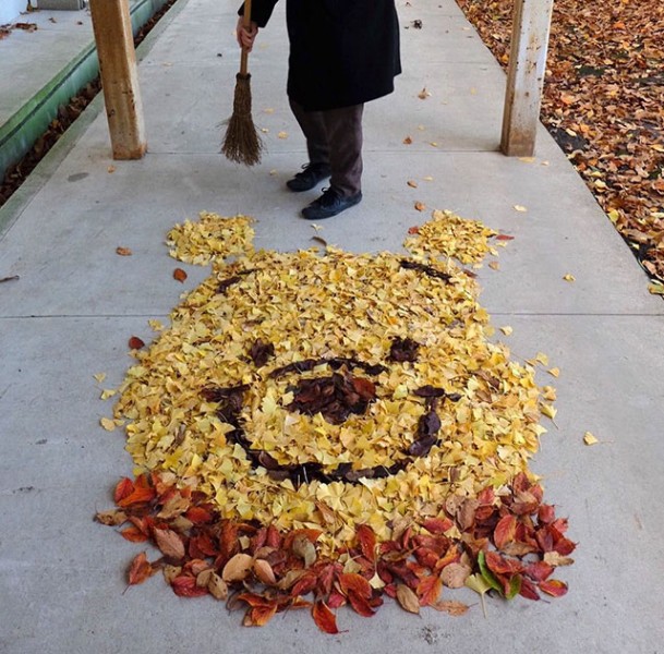 Japón se adorna de obras de arte con hojas caídas