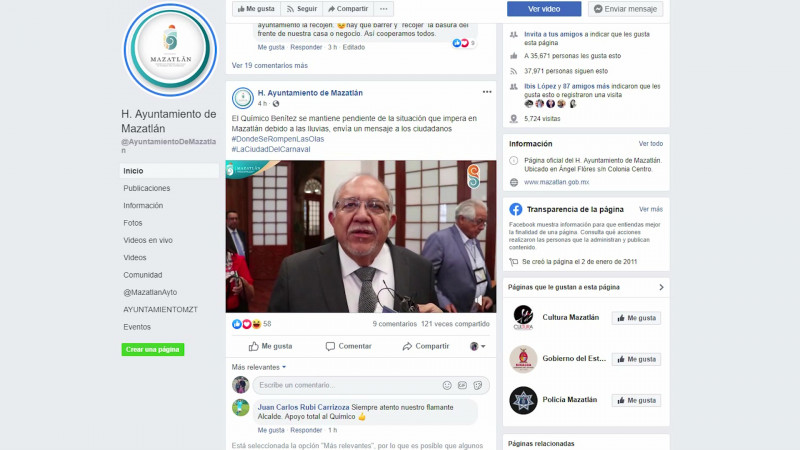 Tras las lluvias, emite el Químico mensaje, desde sus redes sociales