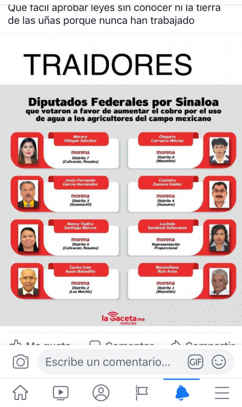 Califican de “traidores” a diputados federales que aprobaron aumento al  derecho de agua | Sinaloa | Noticias | TVP 