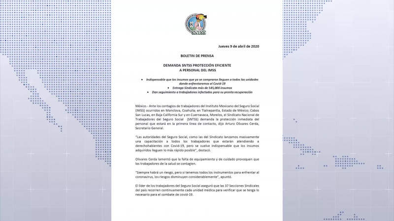 Exigen protección para trabajadores del IMSS en medio de la pandemia