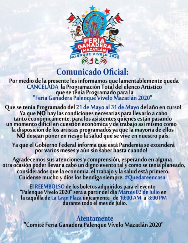 Cancelan Feria Ganadera de Mazatlán
