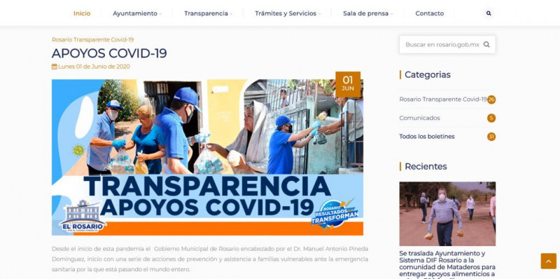 Ayuntamiento de Rosario pone a disposición un micrositio para garantizar transparencia