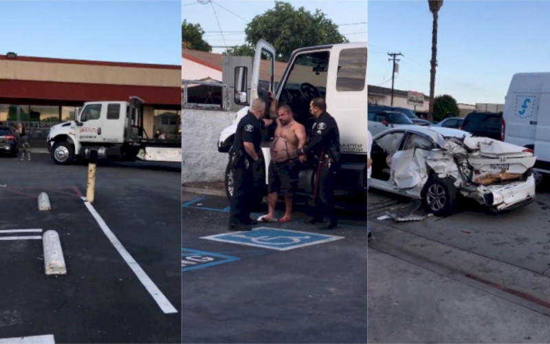 Video: Camionero ebrio destroza varios vehículos en California