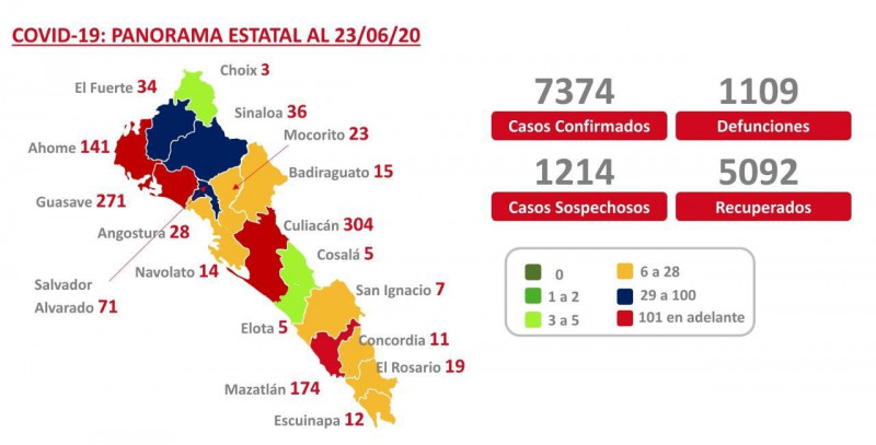 Mazatlán se tiñe de rojo en el mapa COVID-19 de Sinaloa