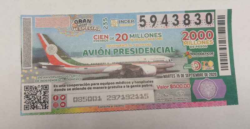Cae uno de los premios de la rifa del avión presidencial en Sinaloa