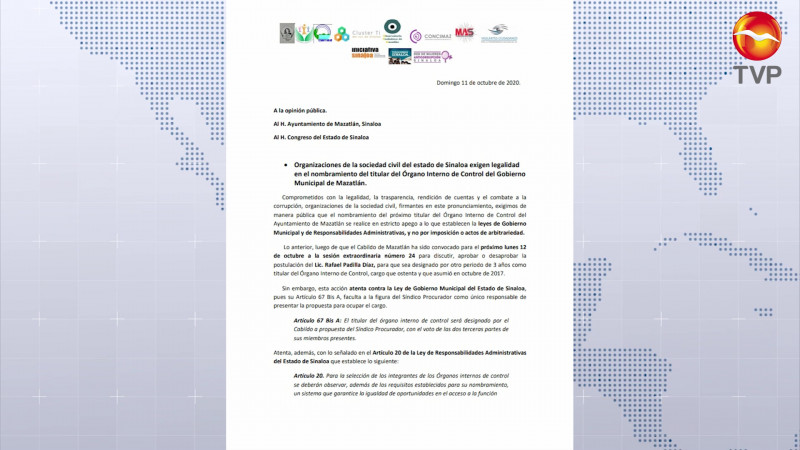 Exigen legalidad en designación del titular del OIC en Mazatlán