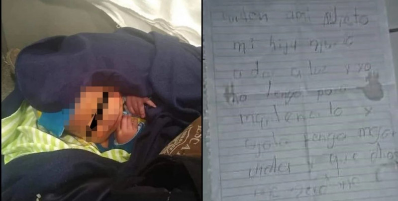 Abuela abandona a su nieto en una caja de pizza y deja una nota disculpándose