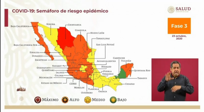 Sinaloa baja por segunda vez a amarillo en el Semáforo de Riesgo. Sonora continúa en amarillo