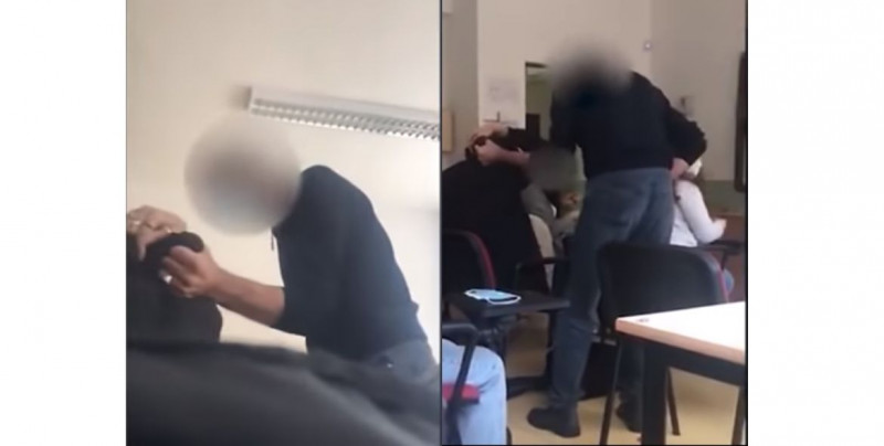 Graban a profesor italiano golpeando a alumno por no usar cubrebocas