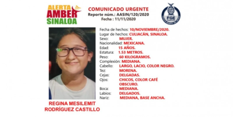 El martes se vio por última vez a Regina en la sindicatura de Costa Rica, Culiacán: Alerta Amber Sinaloa