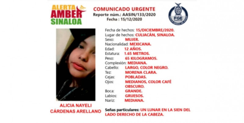 Alicia Nayeli desapareció en Culiacán este martes 15 de diciembre