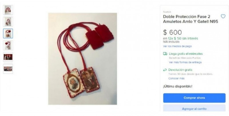 Venden amuletos "detente" de AMLO y López Gatell en 600 pesos por internet
