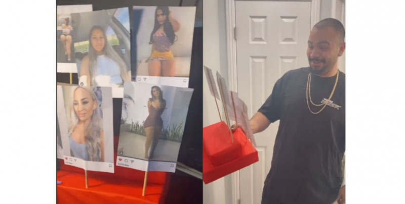 Gloria imprimió las fotos de mujeres que su esposo le dio like y se las regaló en San Valentín