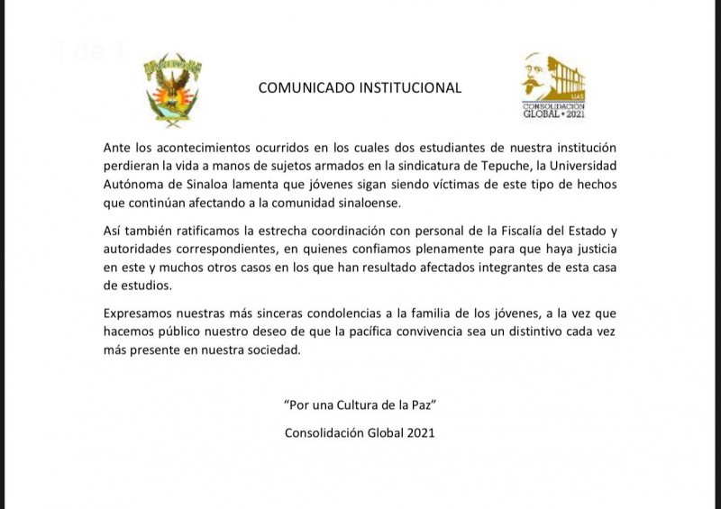 Pide la UAS se esclarezca caso de jóvenes estudiantes en Tepuche