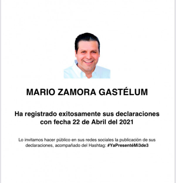 Sinaloa ocupa candidatos de 10, afirma Mario Zamora al cumplir el #3de3