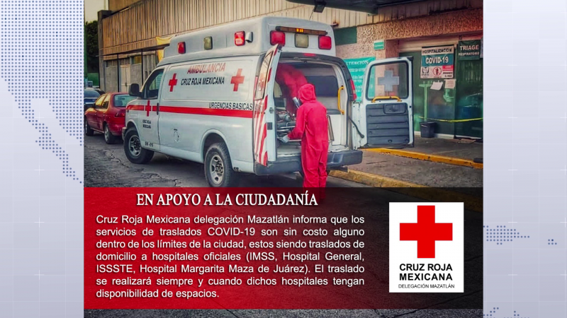 Cruz Roja Mazatlán ofrece traslados covid gratuitos