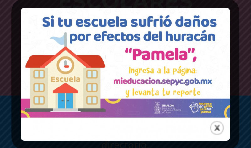 SEPyC habilita plataforma digital de reporte de daños en escuelas por huracán Pamela