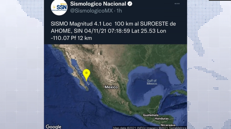 Se registra sismo de 4.1 grados de intensidad en Ahome