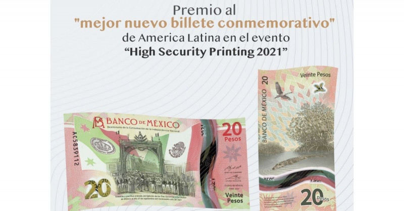 Billete conmemorativo de 20 pesos, elegido el mejor de Latinoamérica