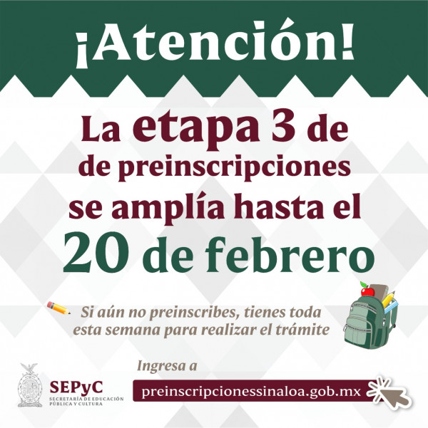 20 de febrero fecha límite para preinscripciones