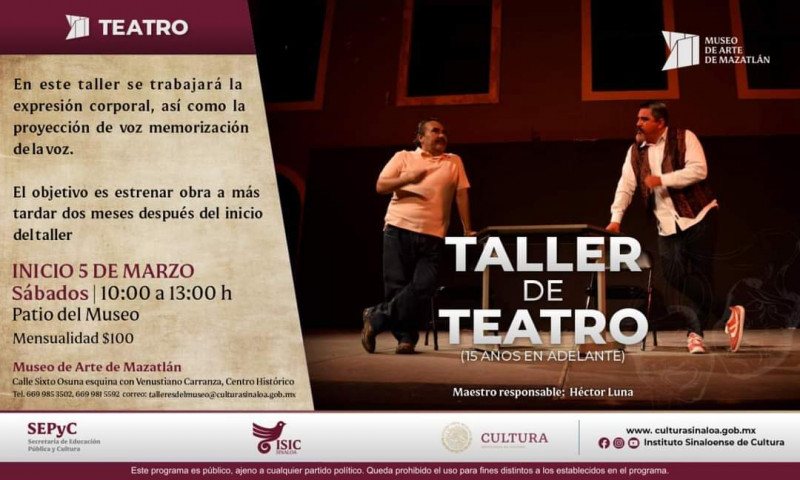 Abre Museo de Arte de Mazatlán taller de Teatro para jóvenes y adultos