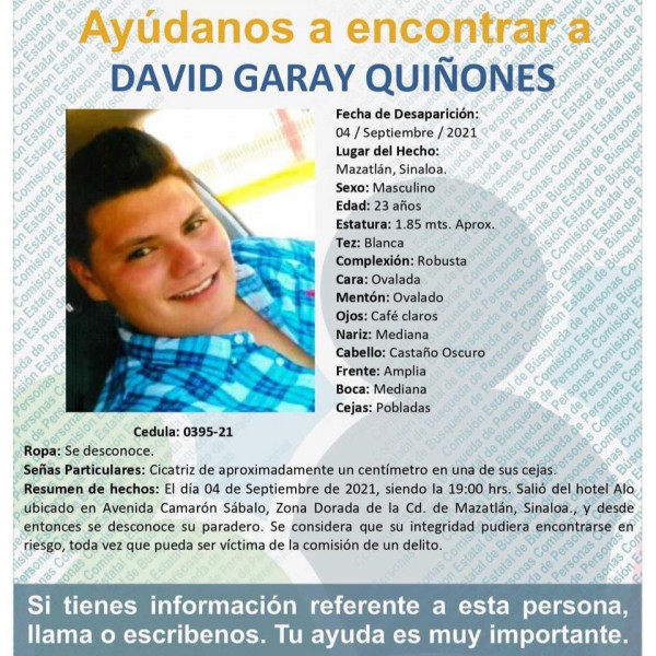 Sigue la búsqueda de David Garay Quiñones en Mazatlán
