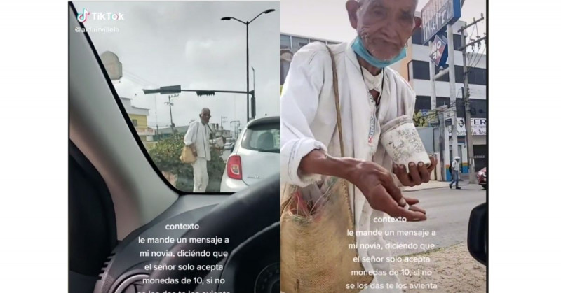 Anciano pide dinero, pero si le das menos de 10 pesos te los avienta (video)