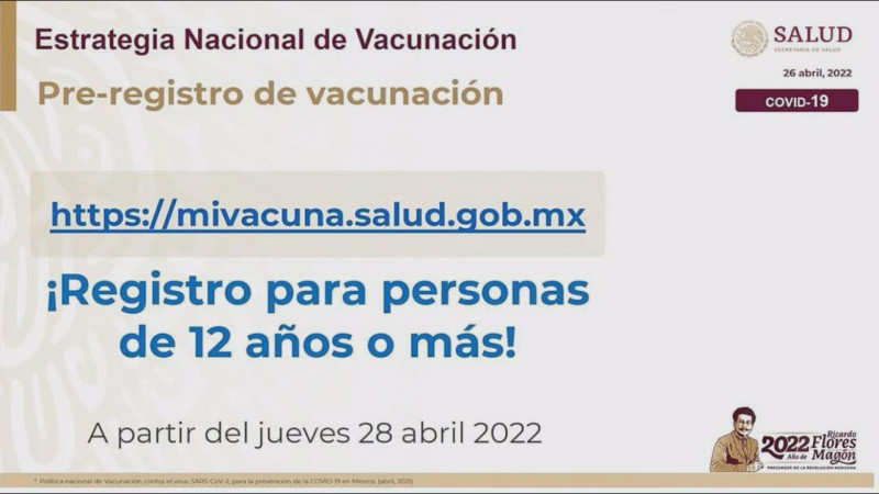 28 de abril inicia registro de vacunación para niños de 12 años en adelante