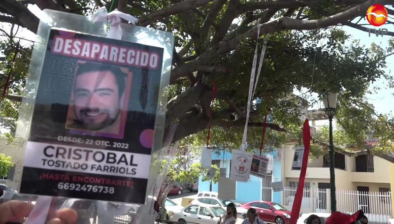 Madres rastreadoras instalan fotografías de personas desaparecidas en árbol de la Plazuela Zaragoza