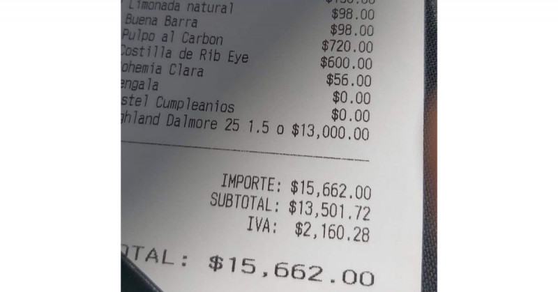 Critican a restaurante por cobró de 13 mil pesos en shot sin decir precio (viral)