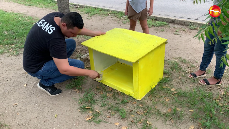 Para resguardarlos de las lluvias, Alexis construye casas para perritos de la calle