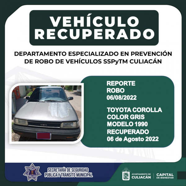 8 vehículos recuperados en Culiacán