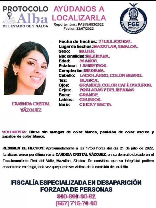 No está confirmado que cuerpo encontrado sea de Cristal Vázquez “Chulis”