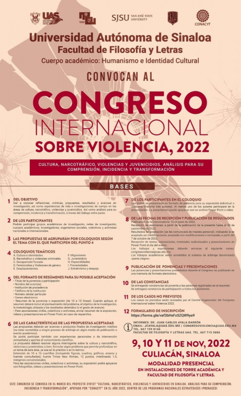En noviembre la U.A.S. realizará el Congreso Internacional sobre Violencia