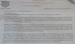Regidores priístas envían carta al Vaticano, dirigida a su Santidad el Papa Francisco.