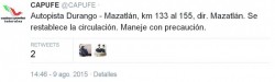 Se reestablece la circulación por la Mazatlán-Durango