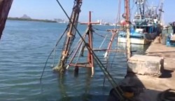 Embarcaciones apunto de hundirse en el muelle pesquero.
